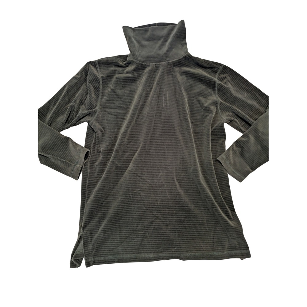 Rafaella Womens Large Olive Green Ribbed Velour Mock Neck Turtleneck Top Poland